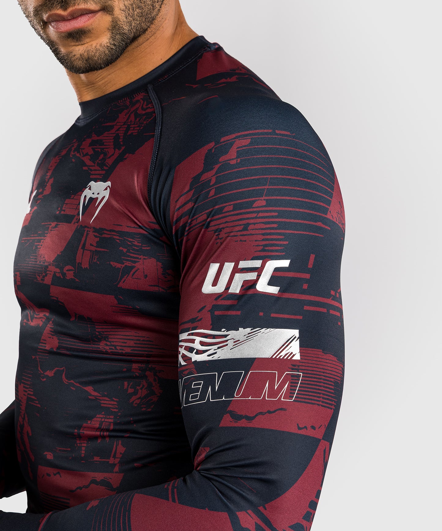 UFC Zenith by Venum Authentic Fight Week Performance Langarm Rashguard Herren - Marineblau/Burgunderrot/Silber