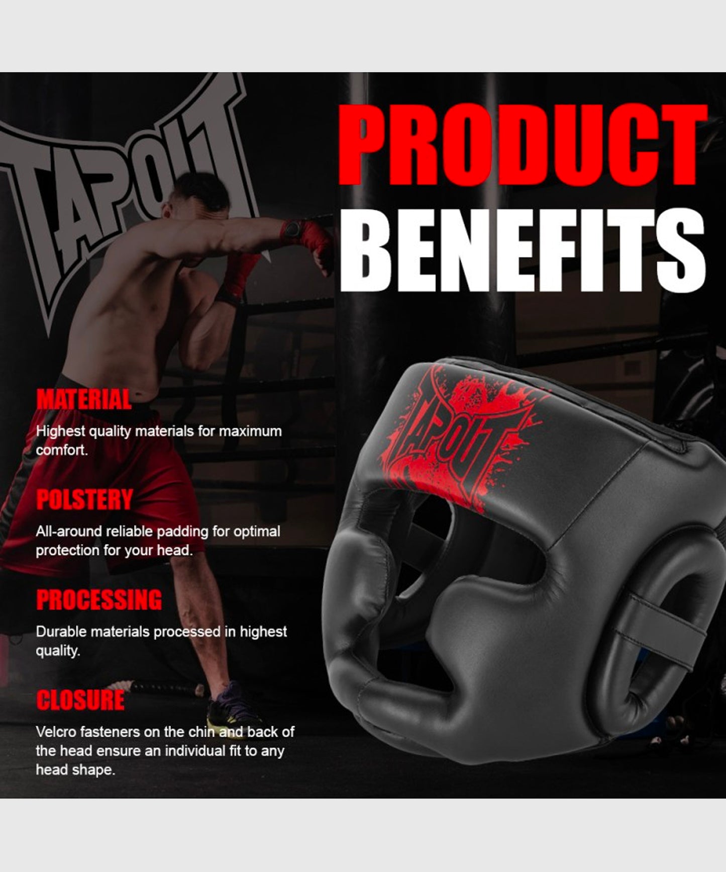 Casque de Boxe Tapout - Noir/Rouge