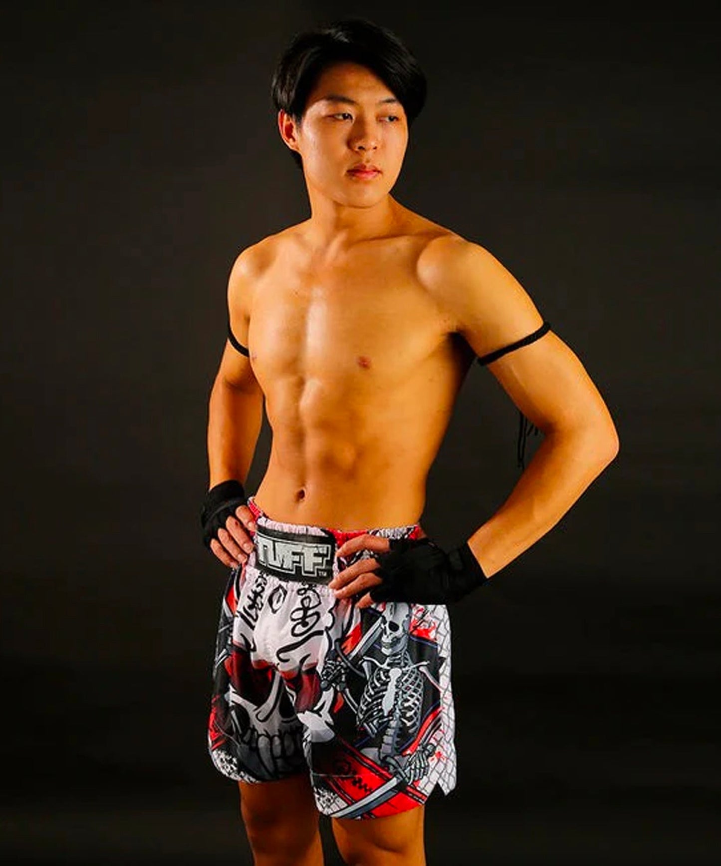Tuff Devil Skull Pantalones de Muay Thai - Blanco