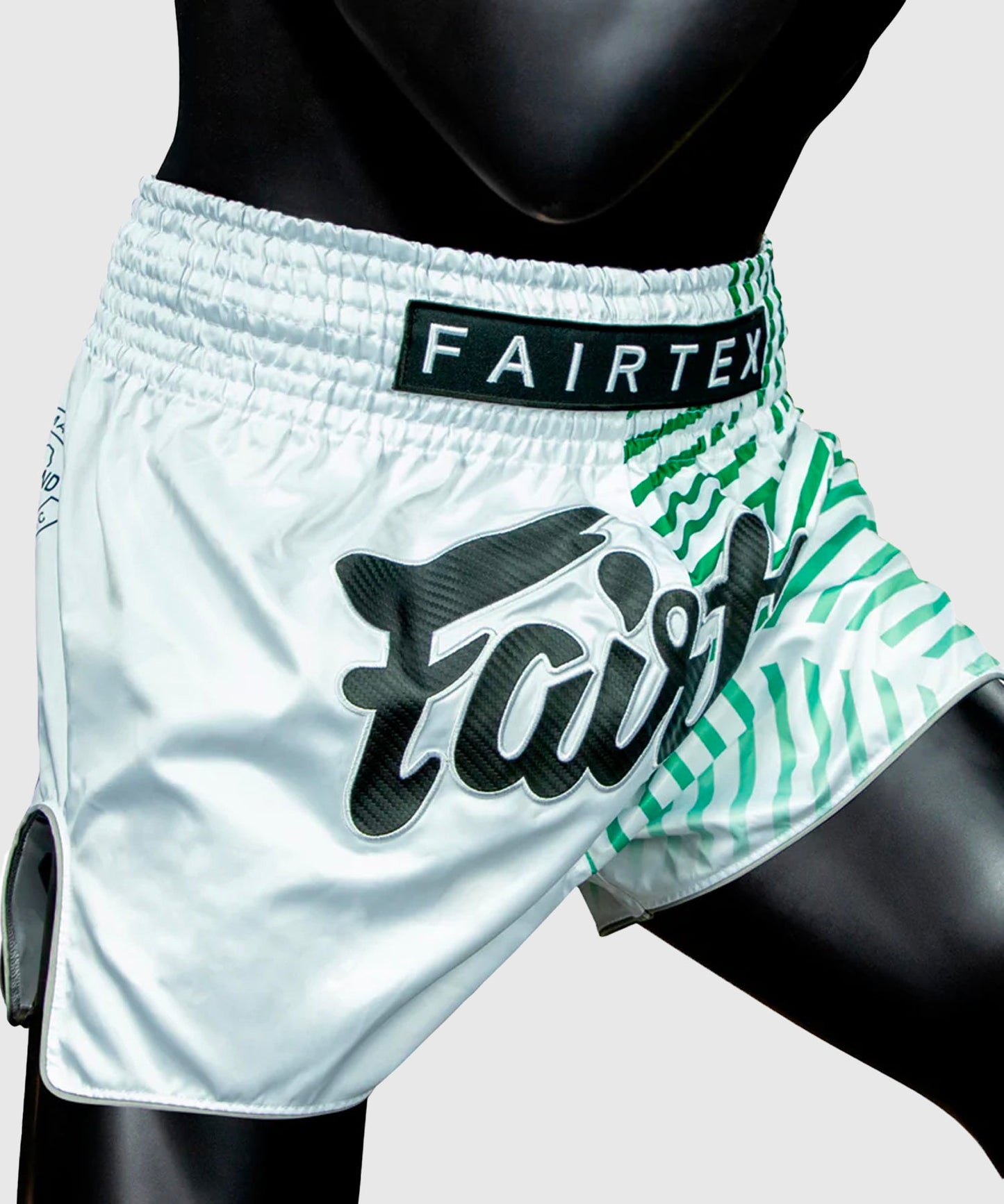 Short de Muay Thai Fairtex Racer - Blanc/Vert
