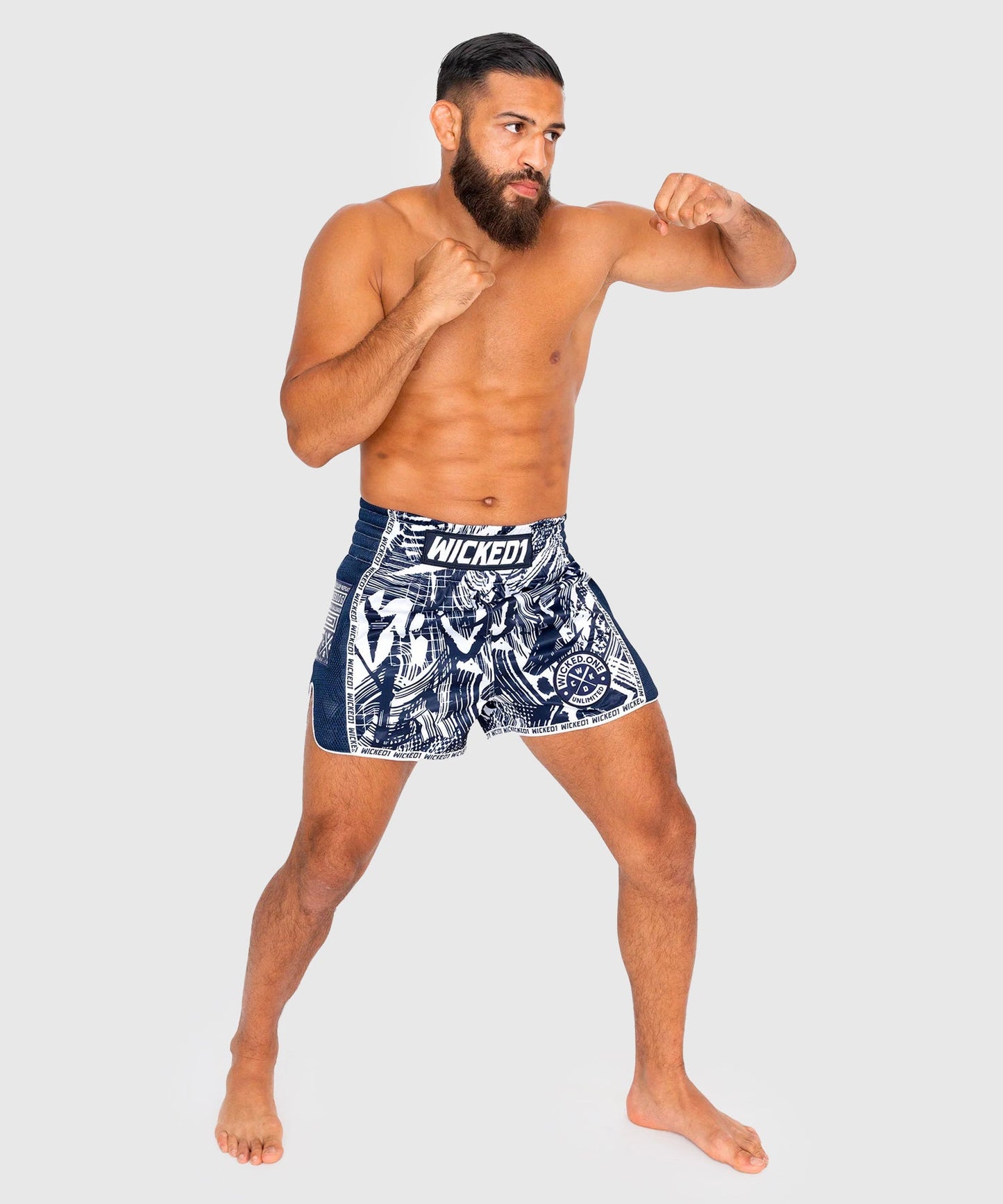 Short De Muay Thai Wicked One Havoc - Bleu Marine/Blanc