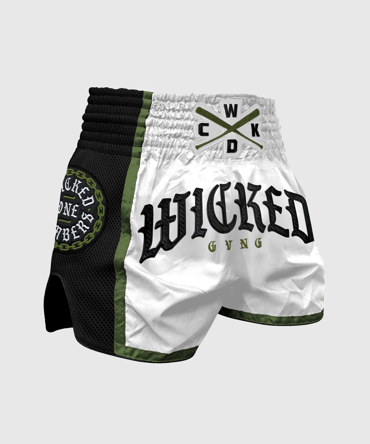 Wicked One Brotherhood Pantaloncini da Muay Thai - Bianco/Verde