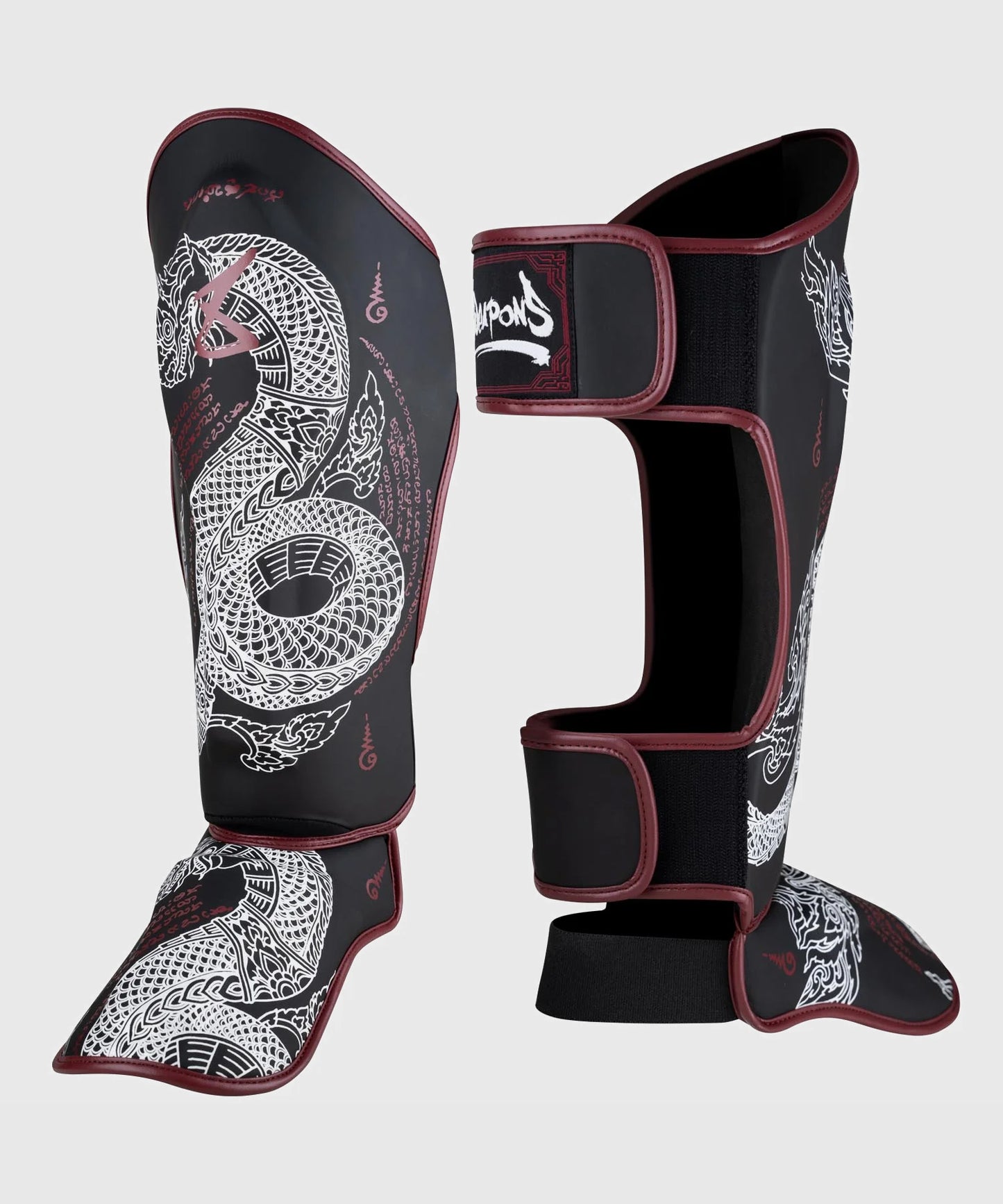 Protège-Tibias 8 Weapons Sak Yant Naga - Noir/Rouge