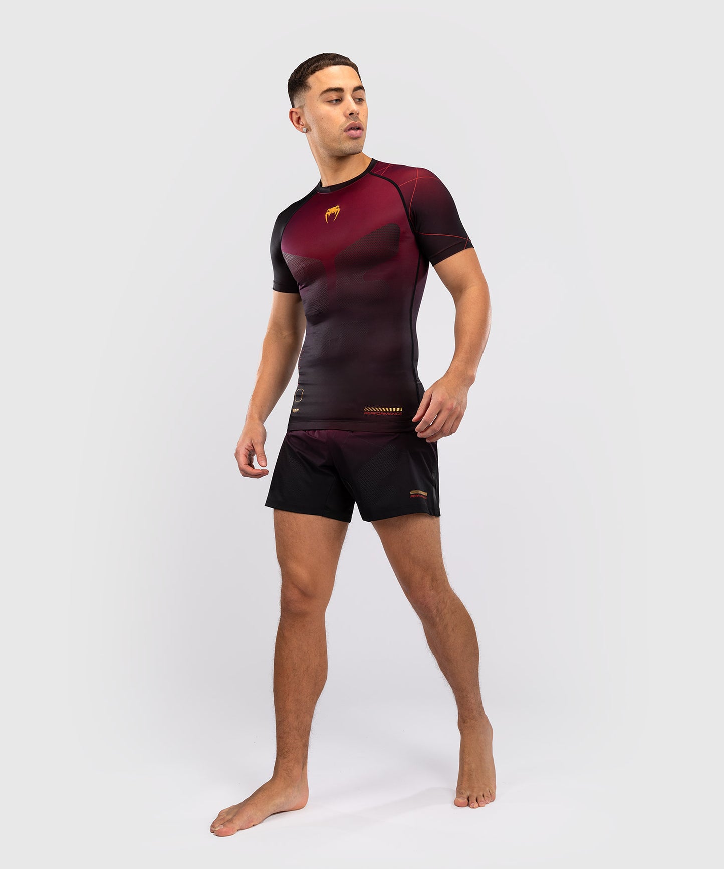 Venum Tactical XT Kurzärmeliger Rashguard für Männer - Schwarz/Burgund/Gold