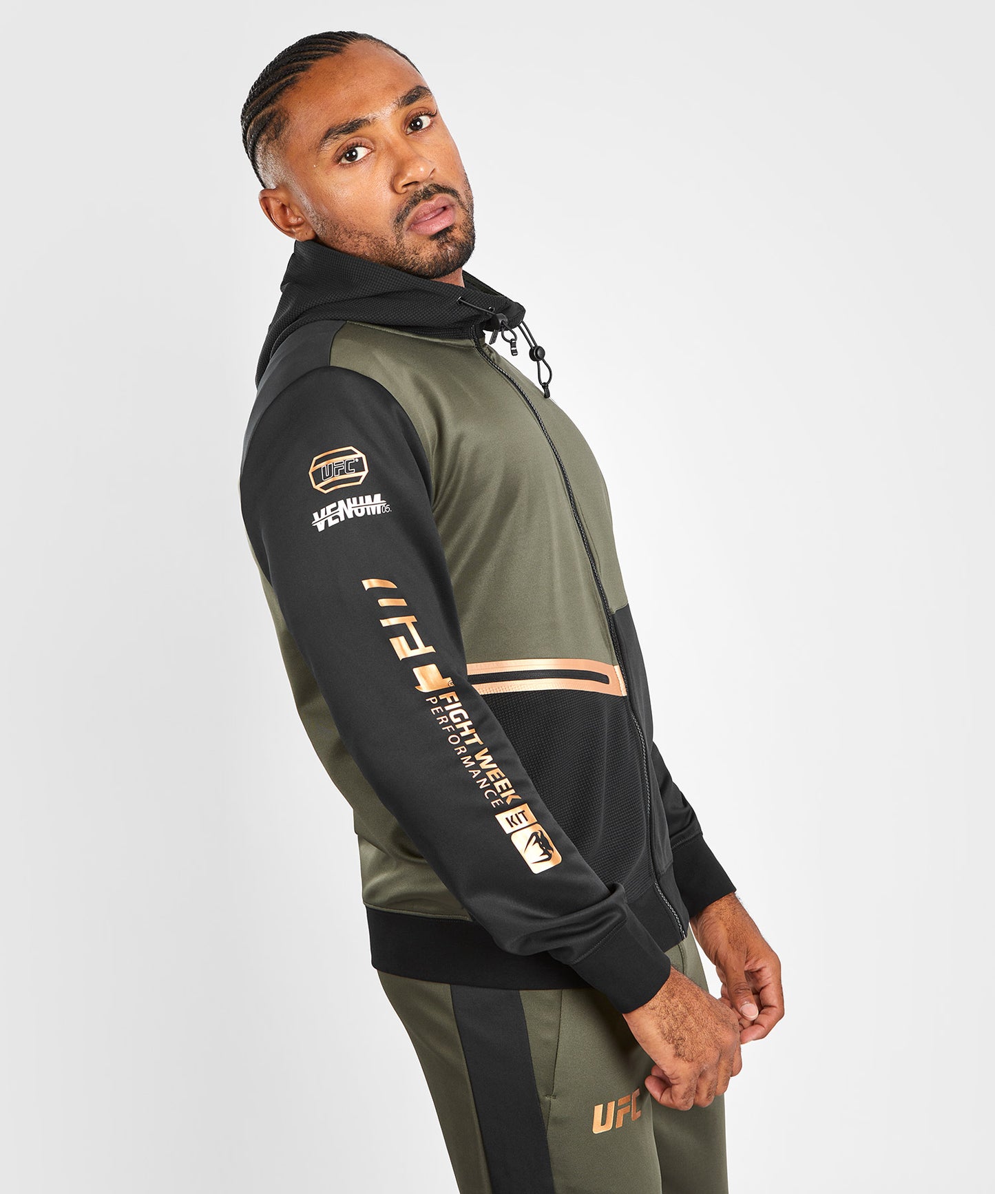 Sweatshirt zippé à capuche UFC Adrenaline by Venum Fight Week - Khaki/Bronze