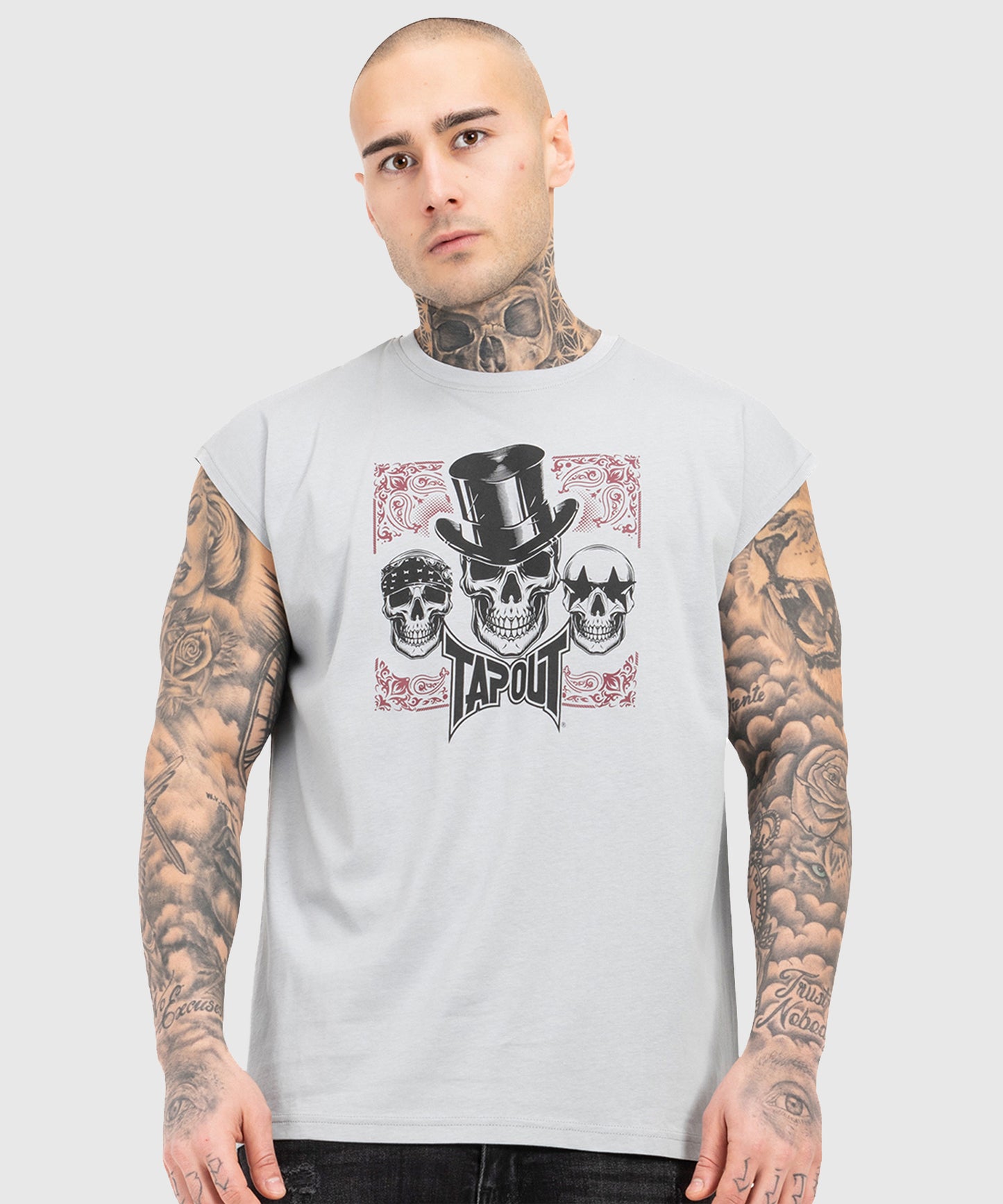 Tapout Skull Ärmelloses T-Shirt - Grau/Schwarz/Rot