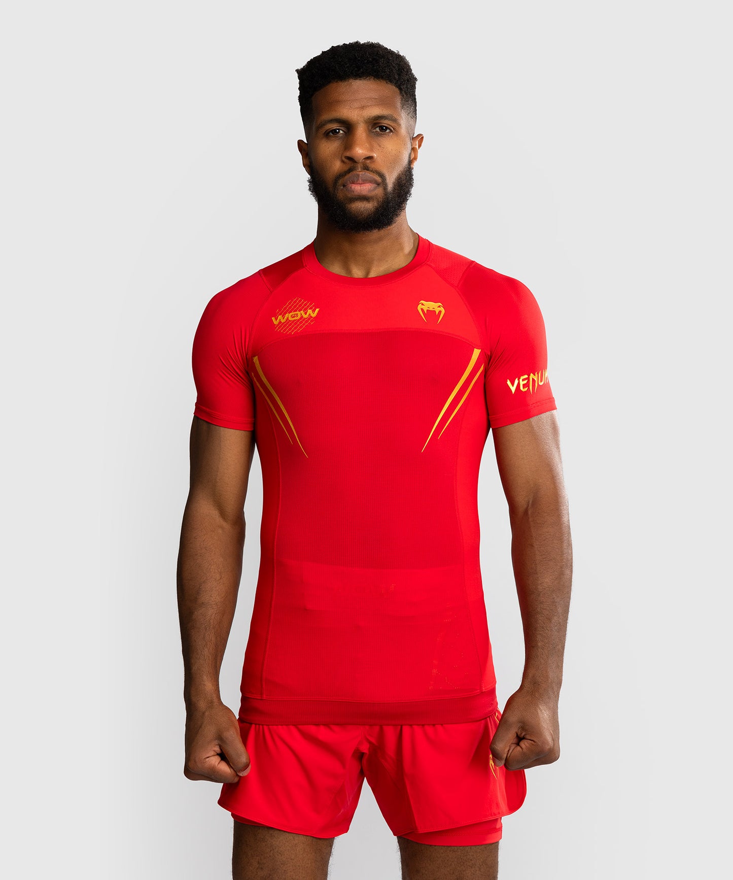 Venum x WOW FC Kurzarm Rashguard - Fury Red/ Gold