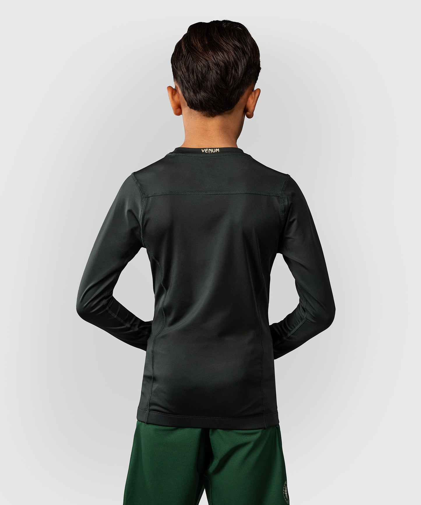 Venum Attack Kids Long Sleeve Rashguard - Forest Green/ Off White