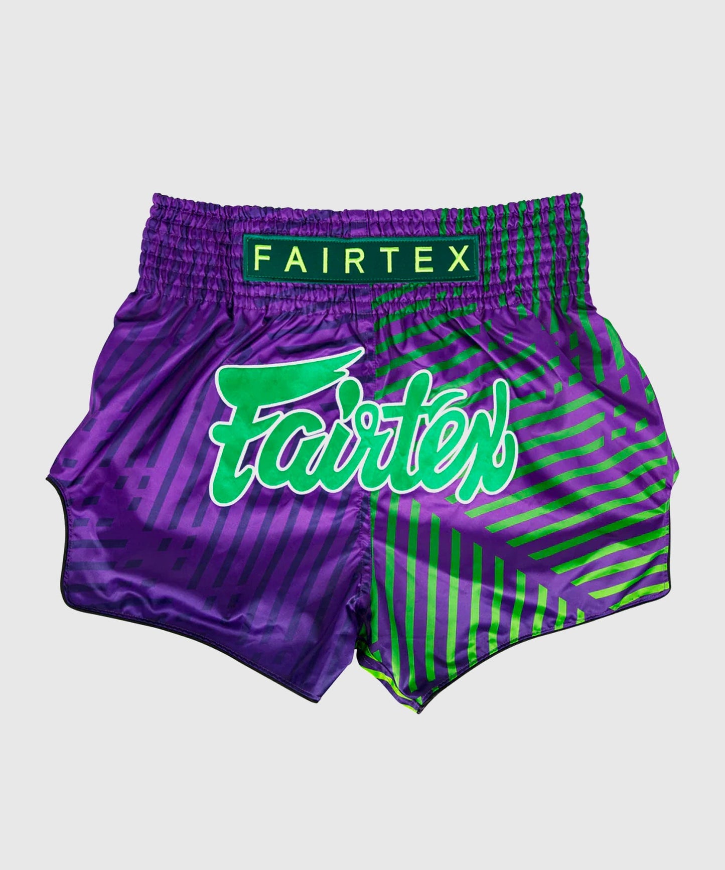 Fairtex Racer Pantalones de Muay Thai - Violeta/Verde