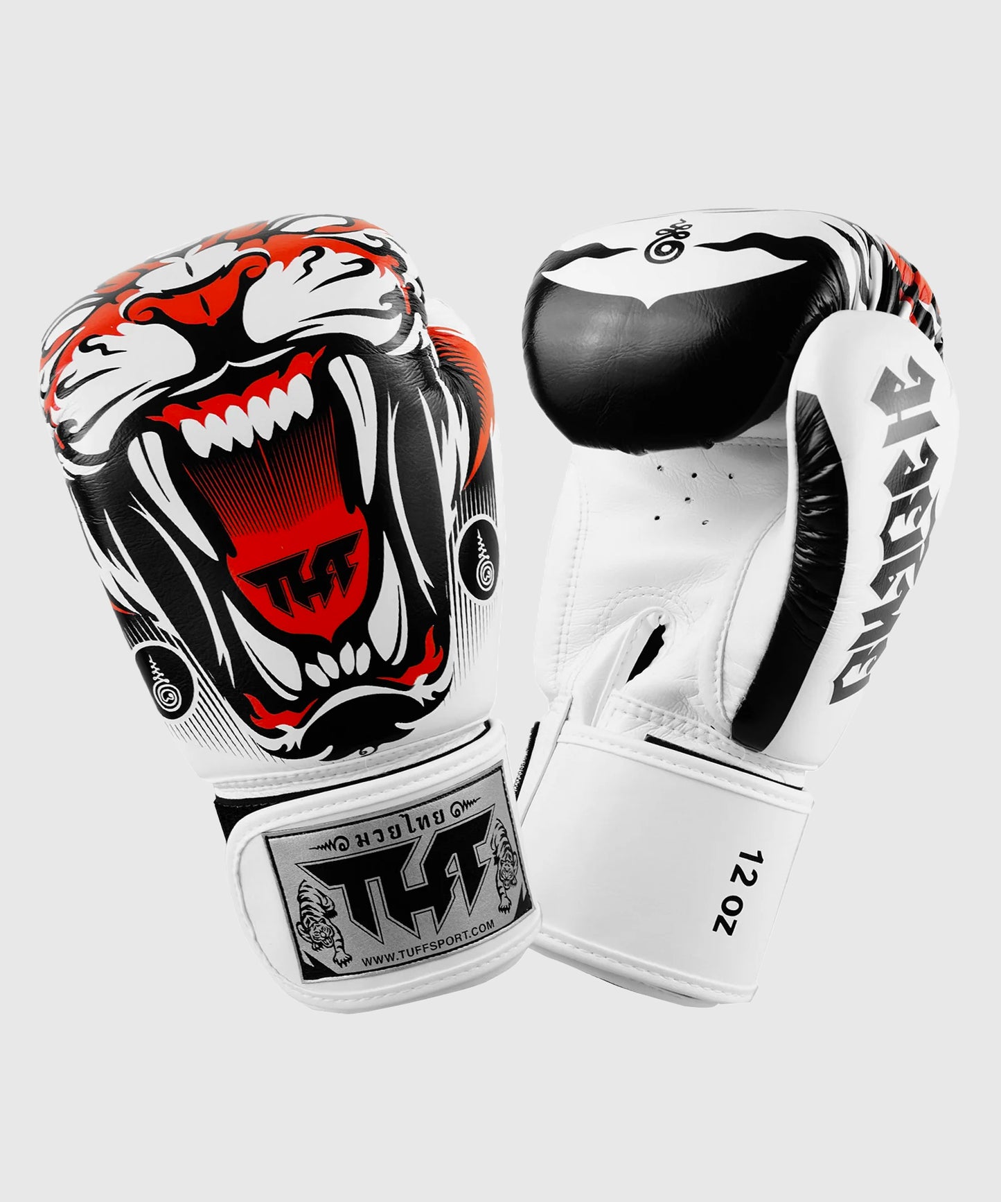 Gants de Boxe Short de Muay Thai Tuff En Cuir Tiger - Blanc