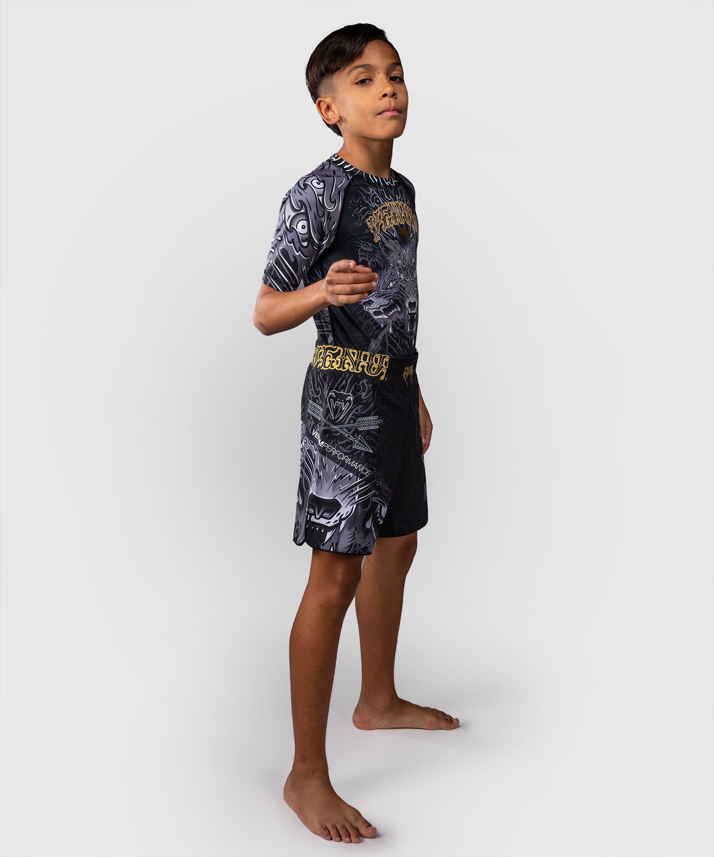 Rashguard à Manches Courtes Pour Enfants Venum Wolf Atak – Noir/Gris