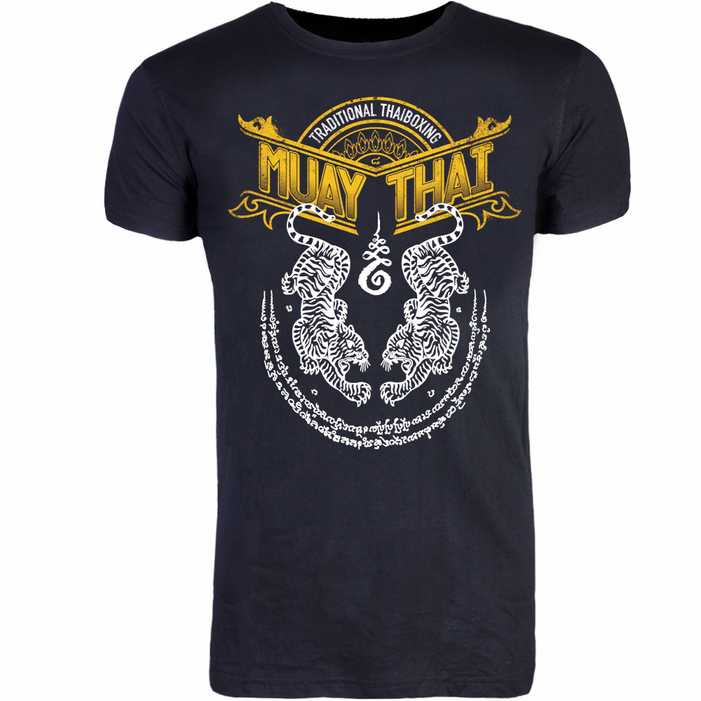 8 Weapons Sak Yant Tigers Muay Thai T-Shirt - Schwarz