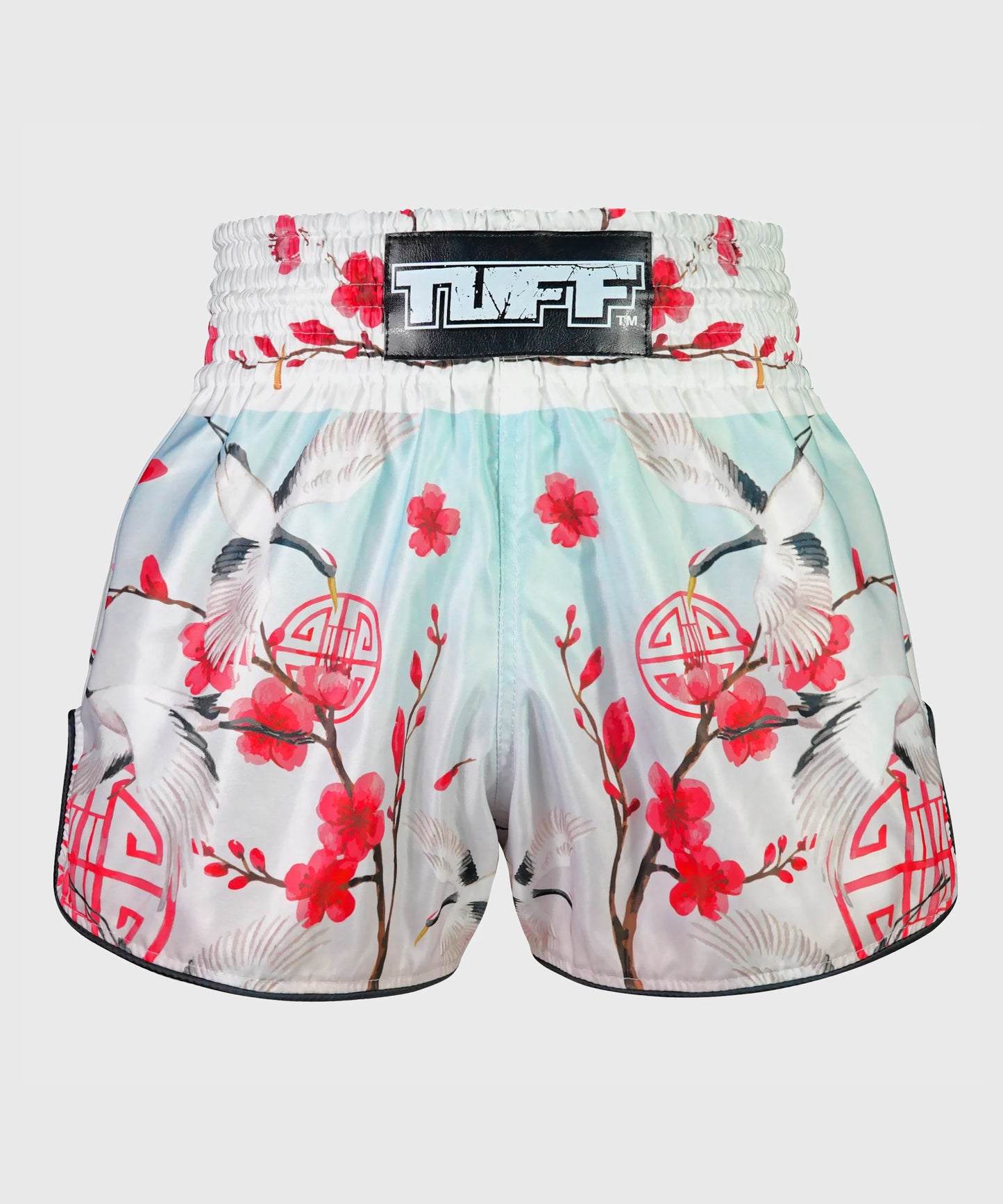 Tuff Retro Style Akai Tsuru The Red Crane Pantaloncini da Muay Thai - Bianco
