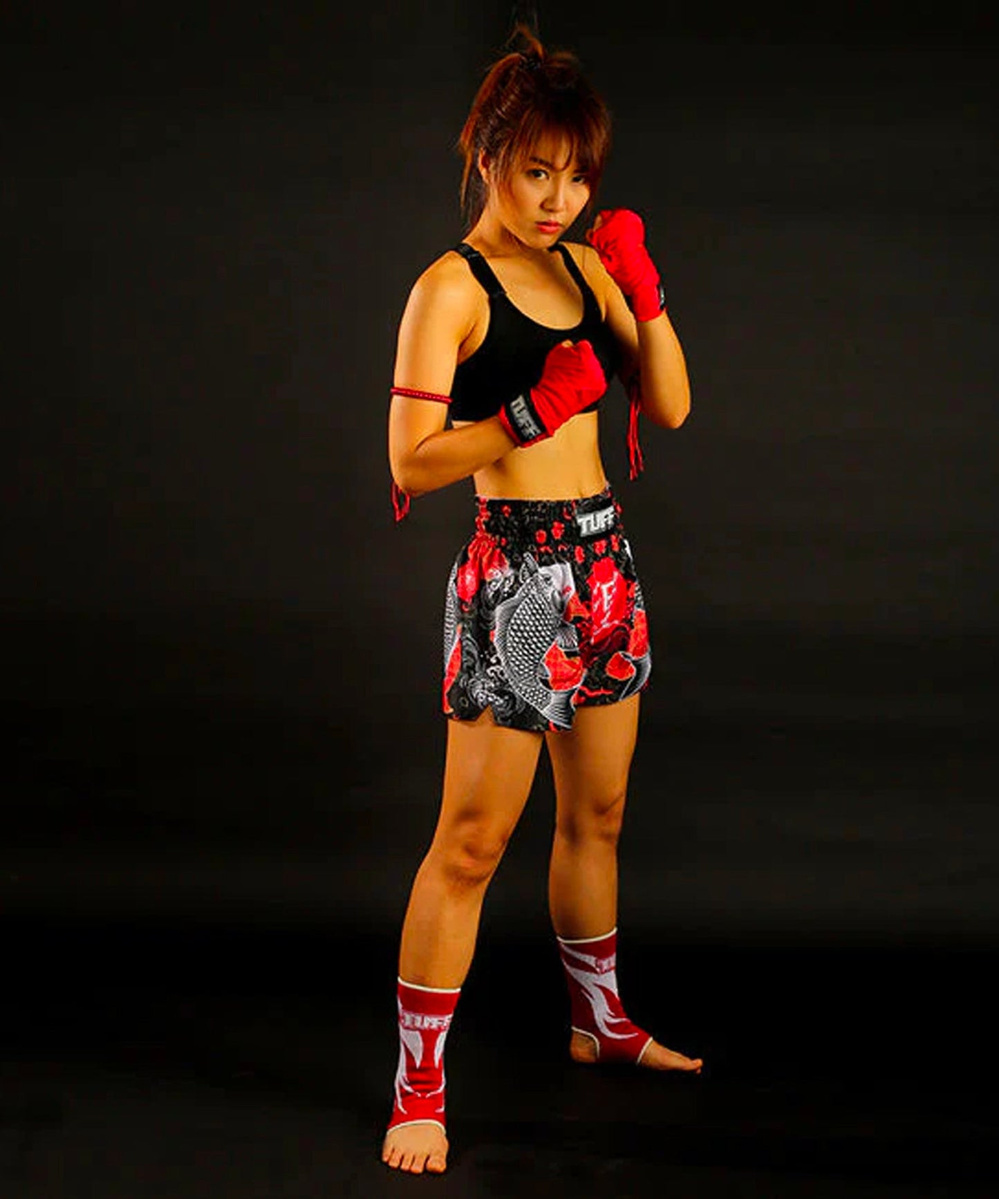 Tuff Japanese Koi Fish Pantalones de Muay Thai - Negro