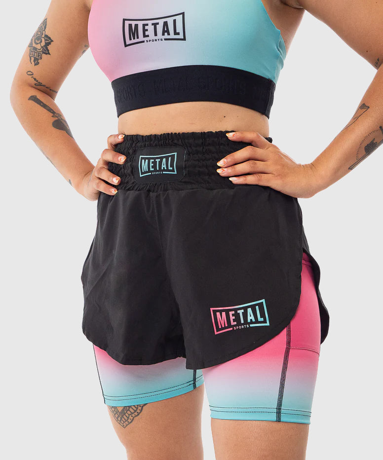 Metal Boxe Miami 2-in-1 Women's Fight Shorts - Black