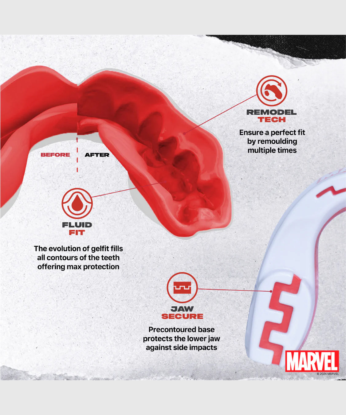 Safejawz Marvel Mouthguard - White/Red