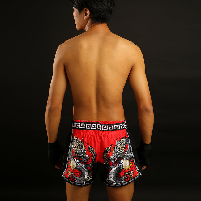 Short de Muay Thai Tuff Retro Style Red Chinese Dragon - Rouge