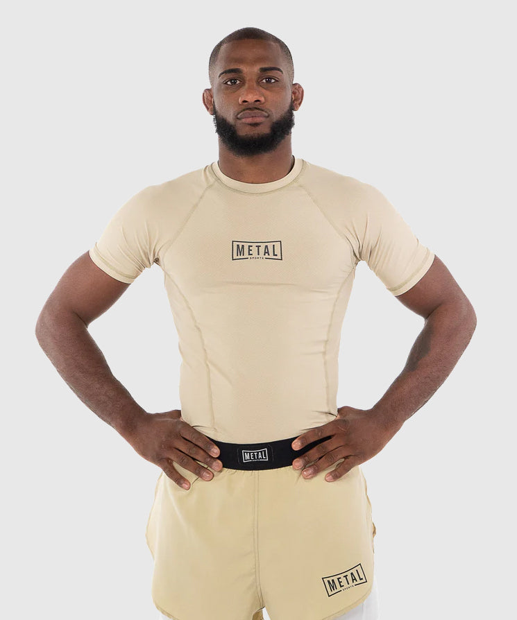 Metal Boxe Performance Short Sleeve Rashguard - Beige