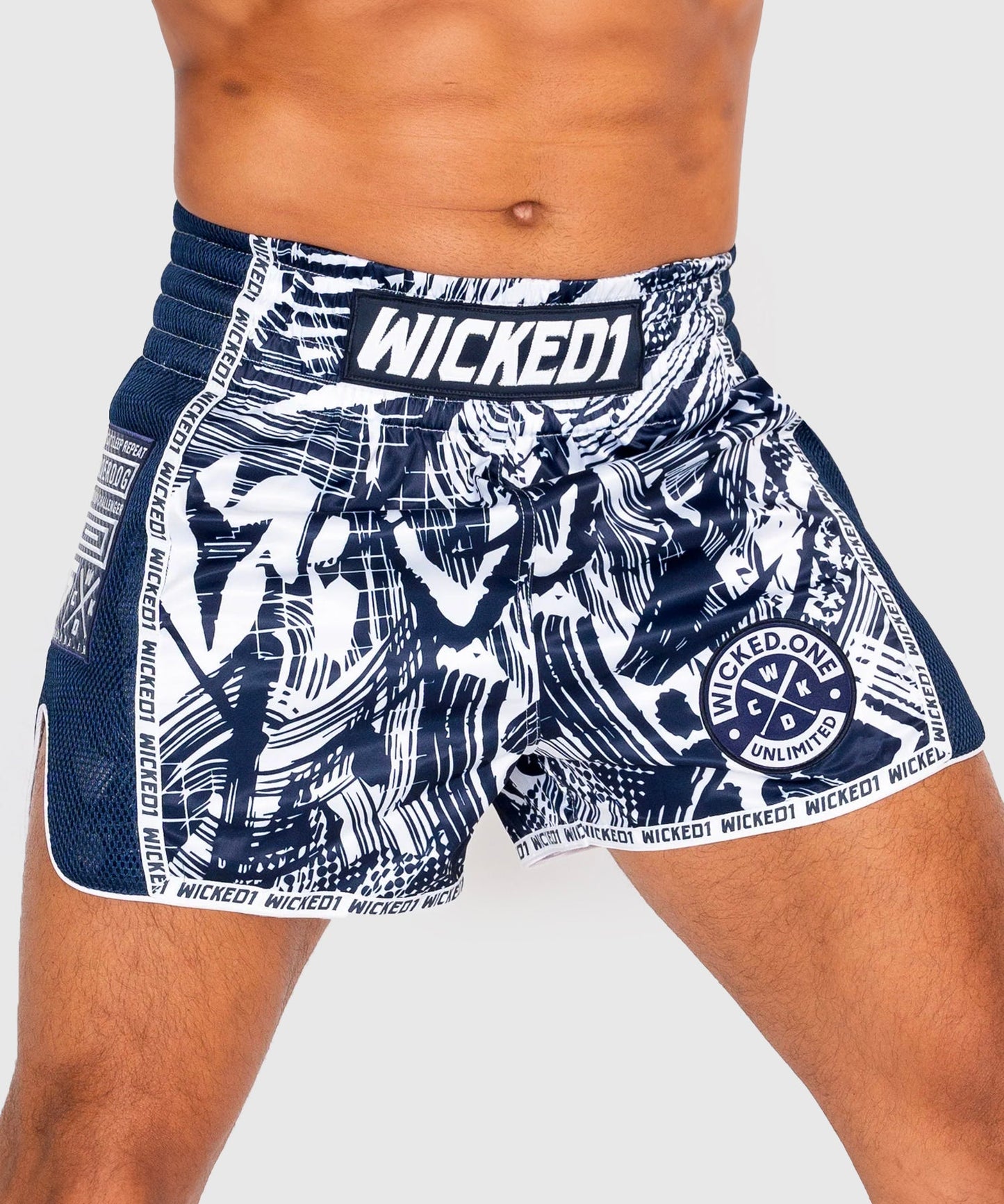 Short De Muay Thai Wicked One Havoc - Bleu Marine/Blanc