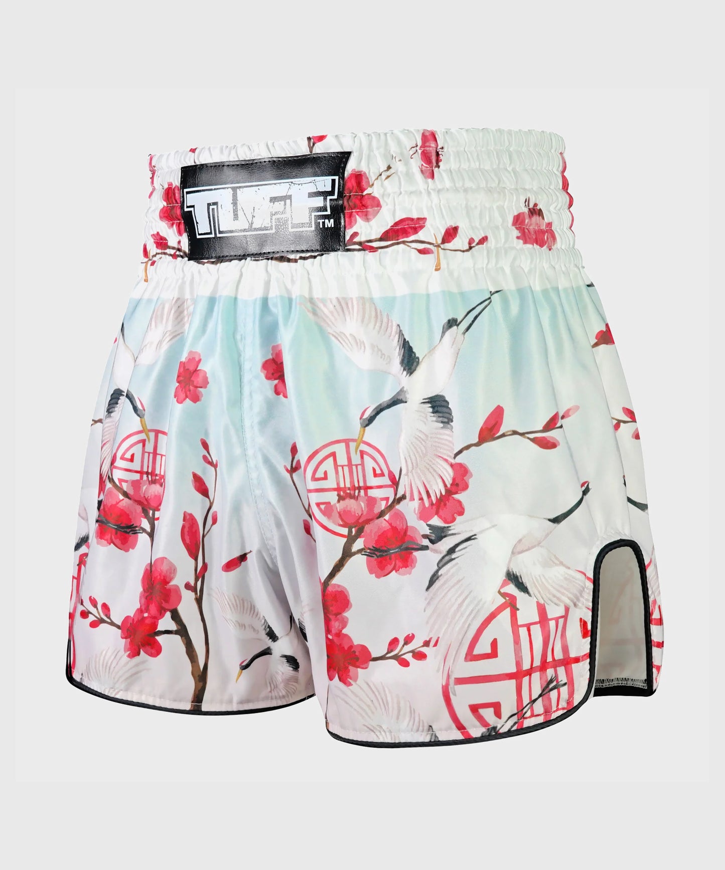 Tuff Retro Style Akai Tsuru The Red Crane Pantaloncini da Muay Thai - Bianco