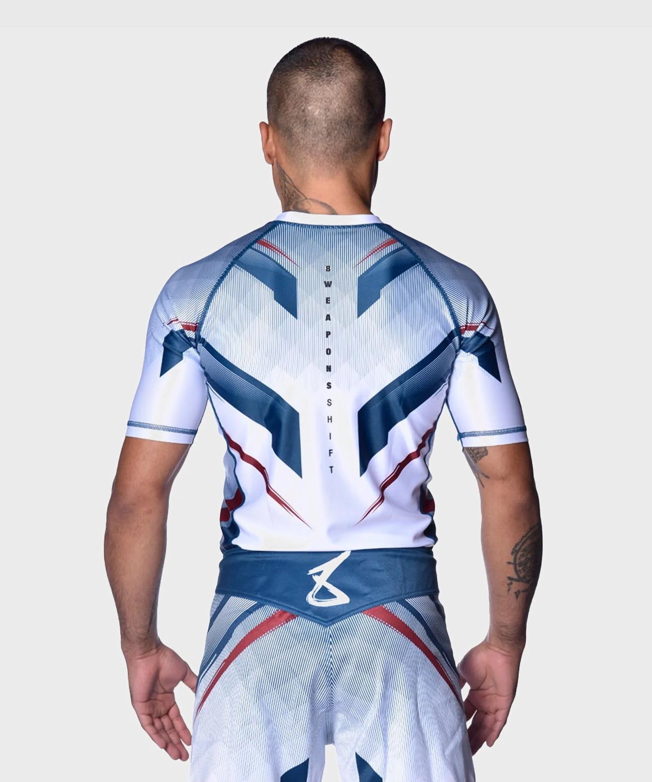 8 Weapons Shift Short Sleeve Rashguard - White/Blue/Red