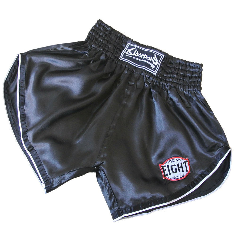 8 Weapons Retrofight Pantalones de Muay Thai - Negro/Blanco