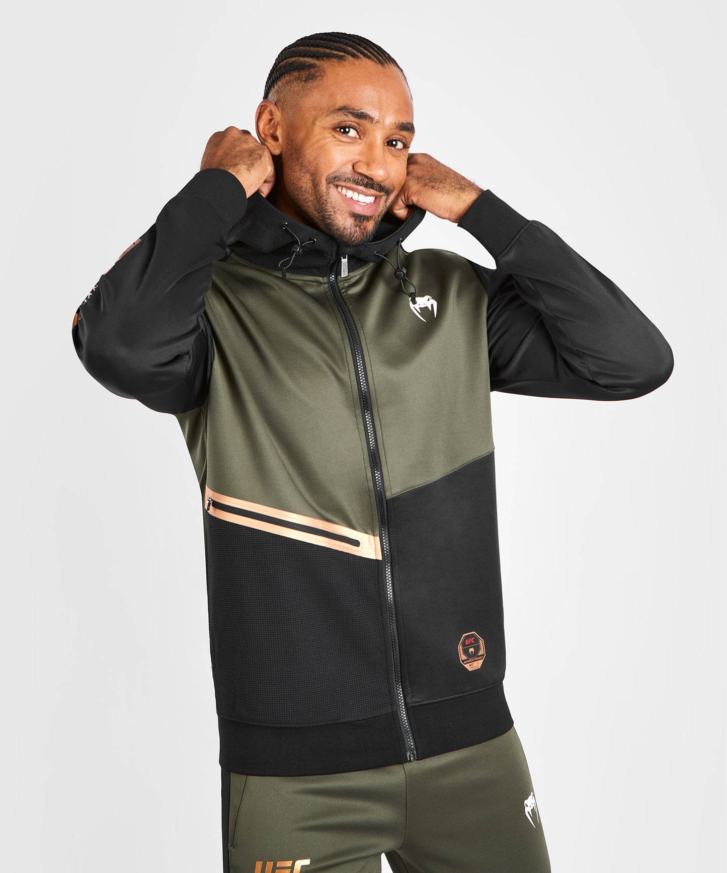 Sweatshirt zippé à capuche UFC Adrenaline by Venum Fight Week - Khaki/Bronze