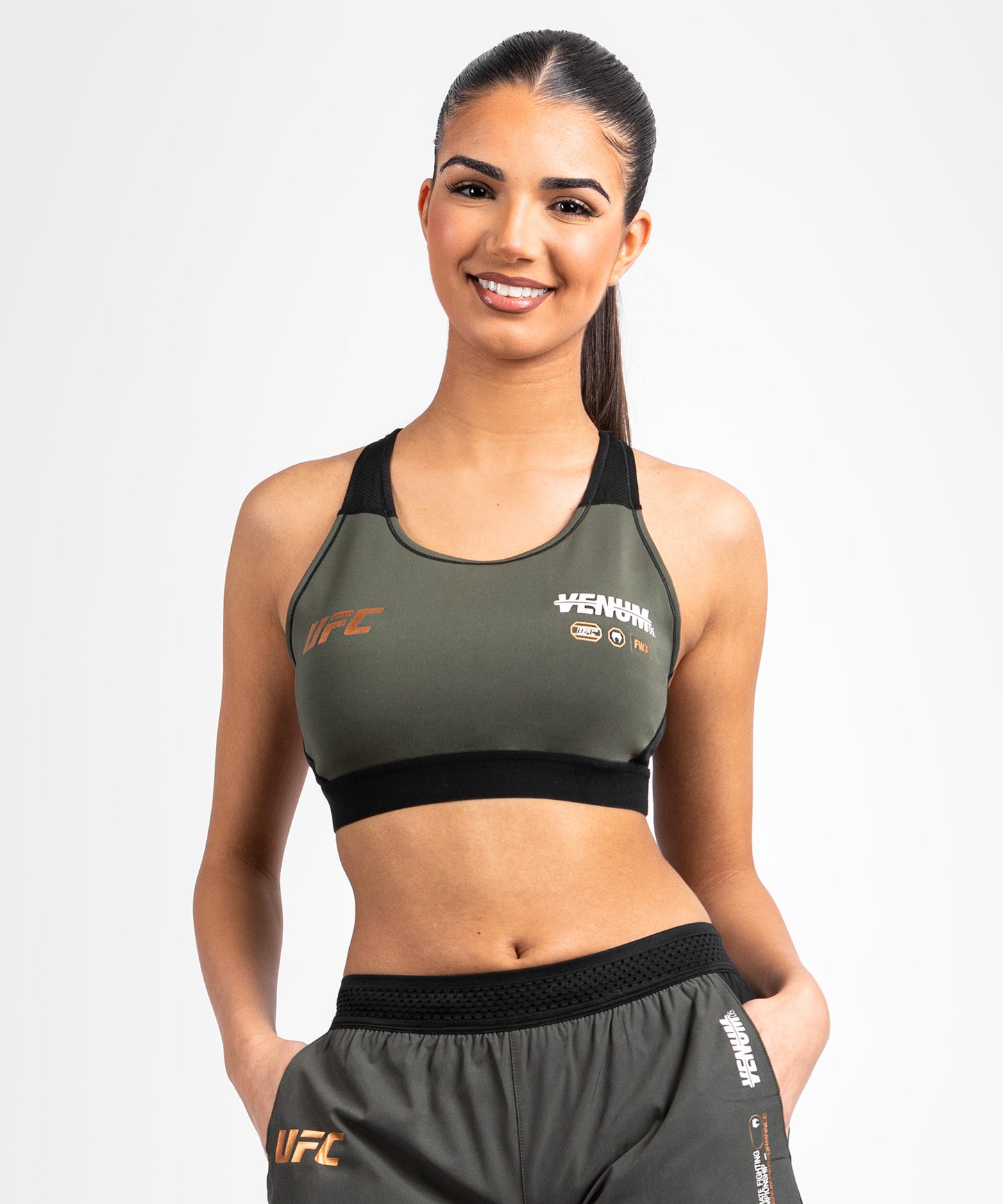 UFC Adrenaline by Venum Fight Week Women’s Sports Bra - Khaki/Bronze