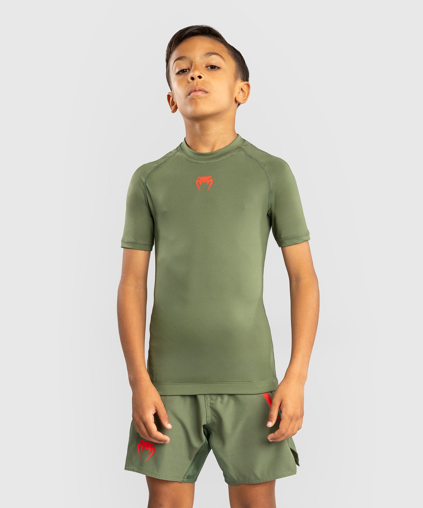 Venum Contender Kinder Rashguards Kurze Ärmel - Armeegrün/Orange