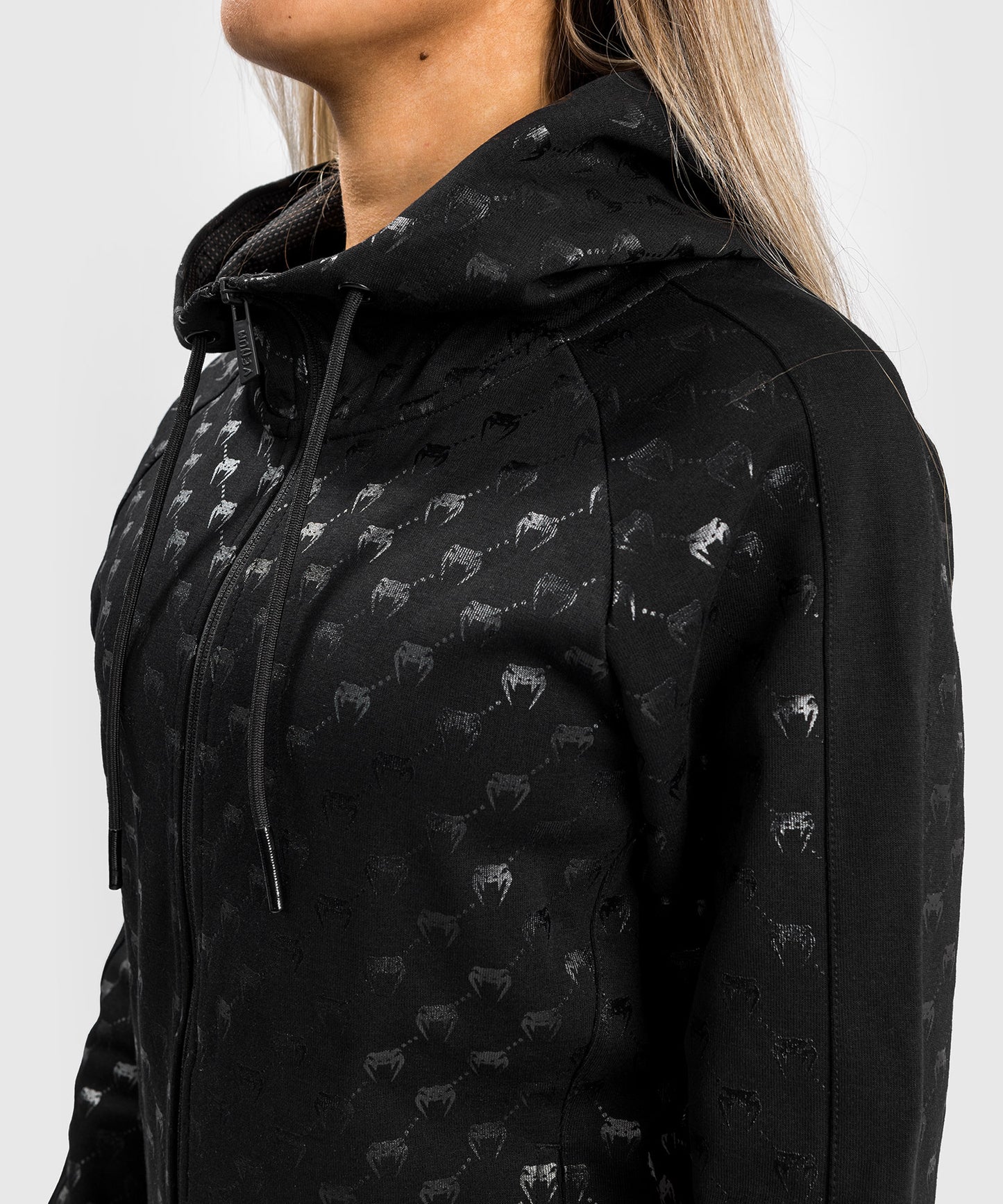Sudadera con Capucha y Cremallera Monogram Venum para Mujer – Negro/Oro Rosa