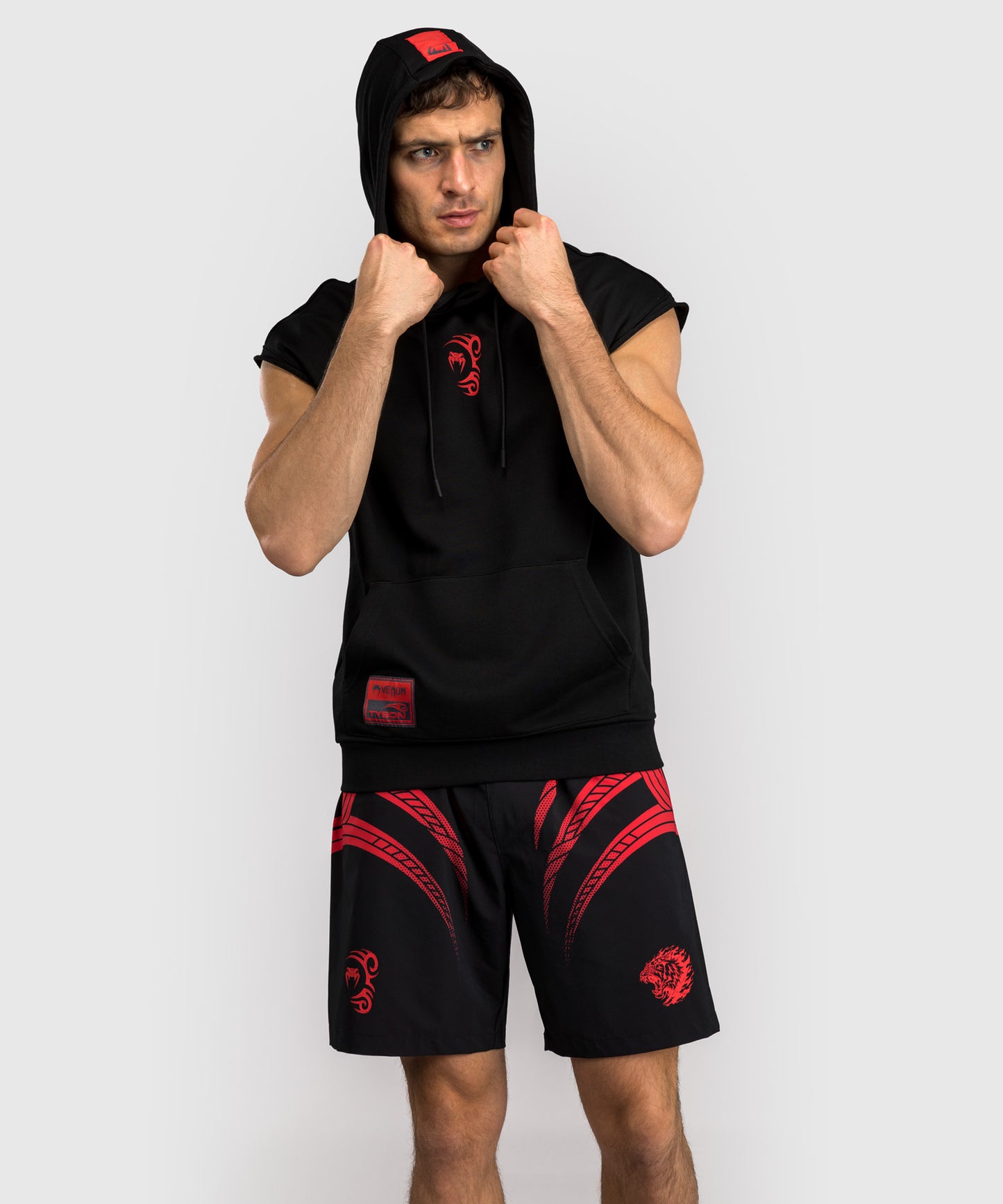 Sweat à capuche sans manches Venum x Mike Tyson Tiger - Noir Profond/Rouge Intense