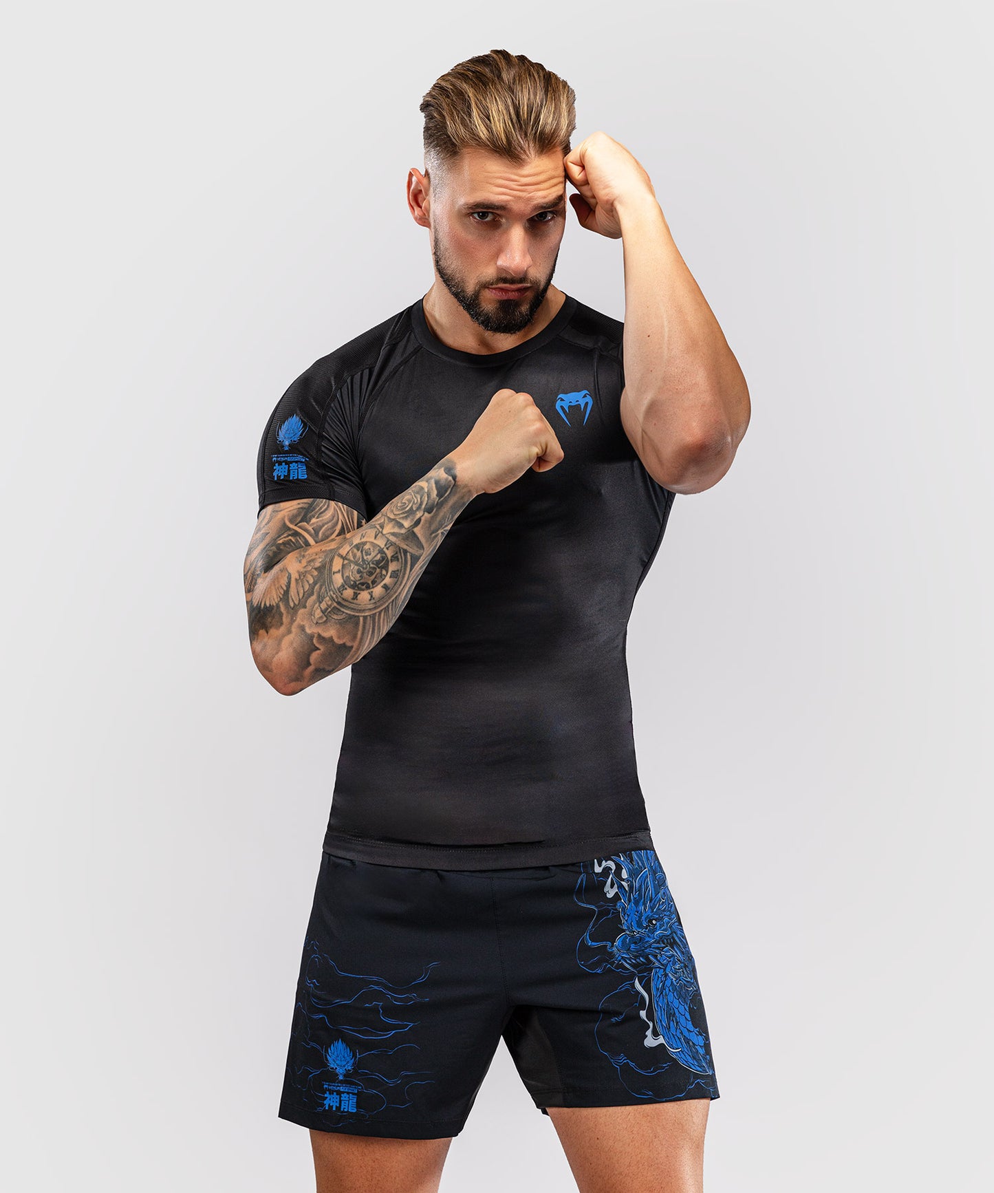 Rashguard à Manches Courtes Venum Thunder Dragon – Noir/Bleu Royal