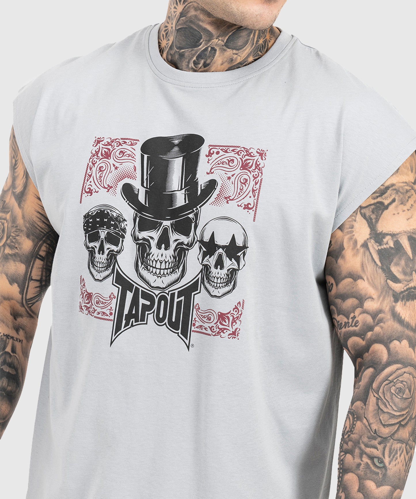 Tapout Skull Ärmelloses T-Shirt - Grau/Schwarz/Rot
