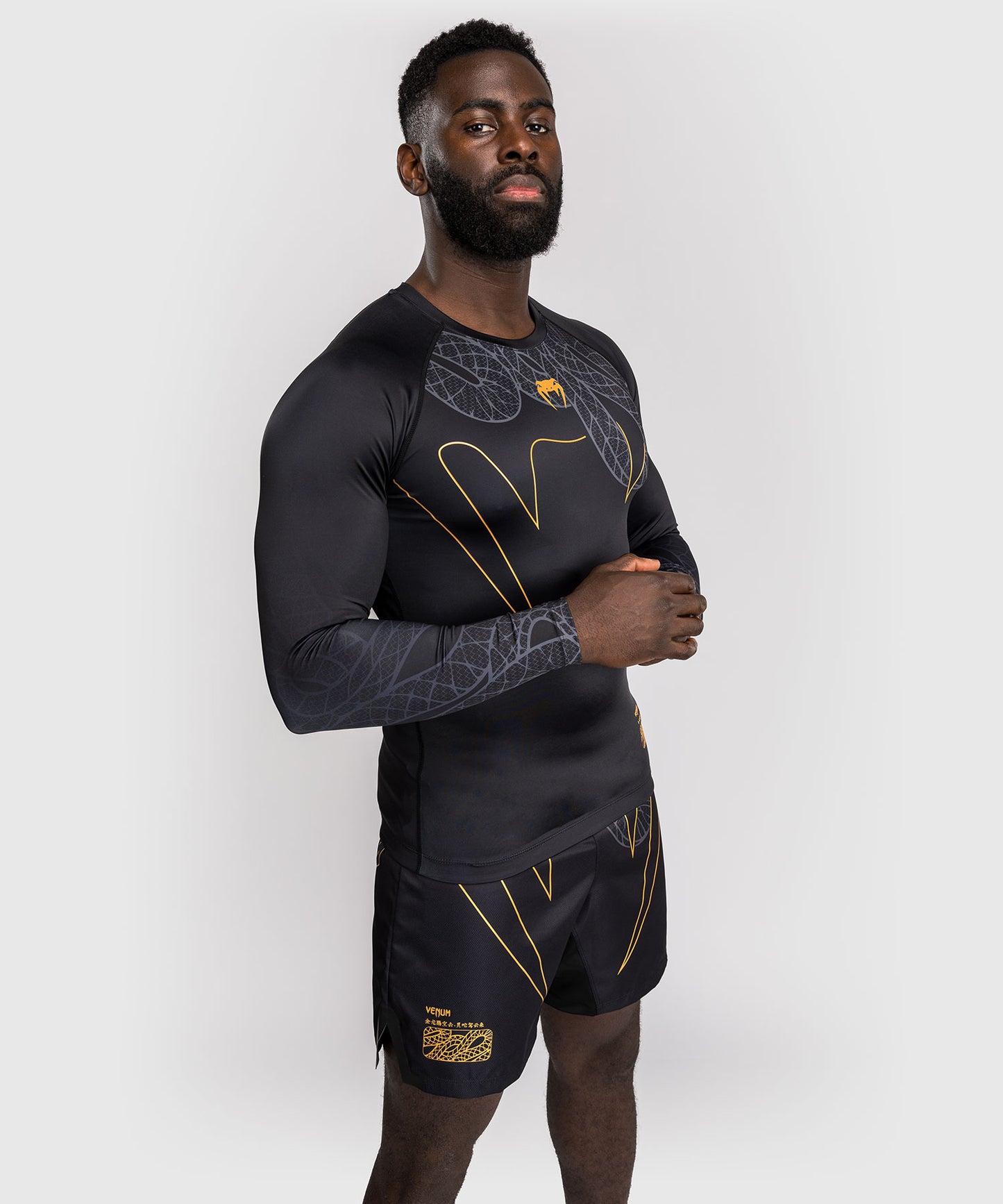 Venum Serpenti Langarm Rashguard – Schwarz/Silber/Gold