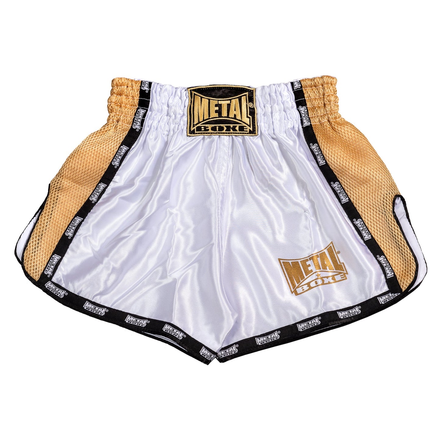 Metal Boxe Extrême Pantalones Cortos de Muay Thai - Blanco/Dorado
