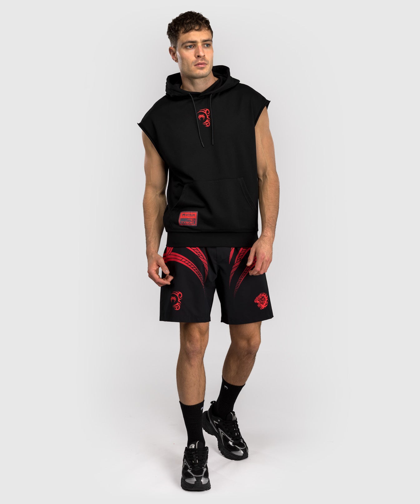 Sweat à capuche sans manches Venum x Mike Tyson Tiger - Noir Profond/Rouge Intense