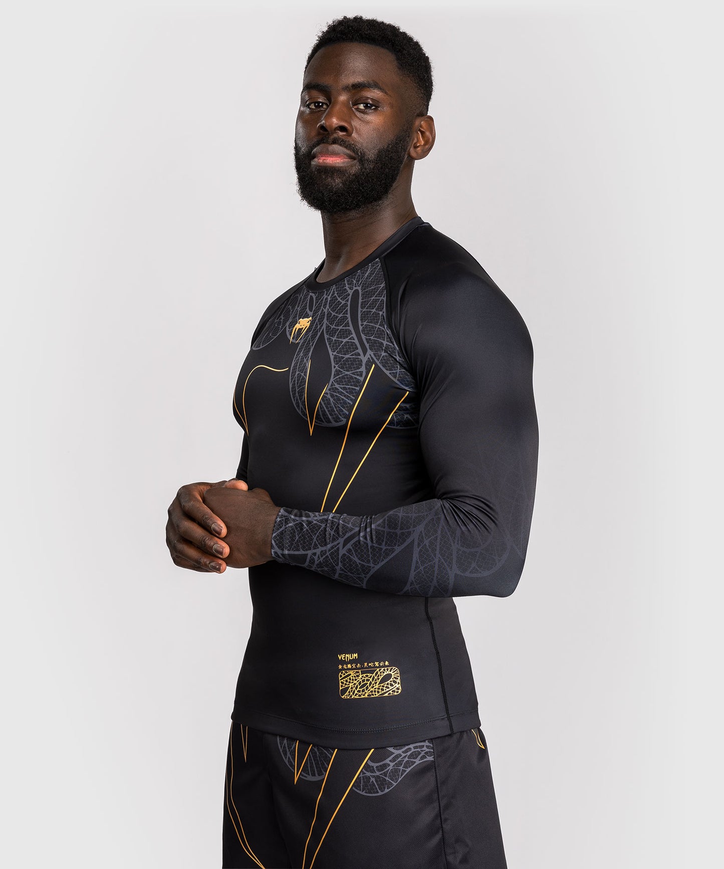 Venum Serpenti Langarm Rashguard – Schwarz/Silber/Gold
