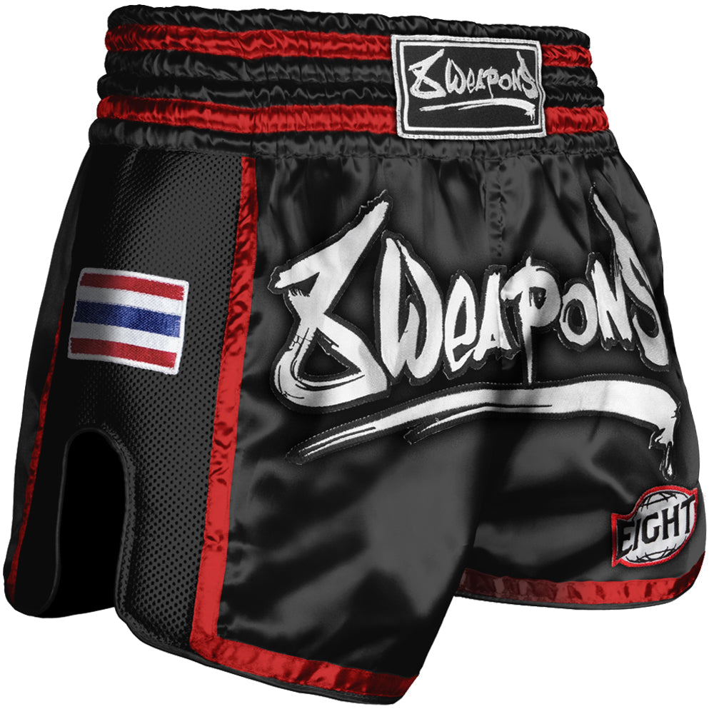8 Weapons Super Mesh Pantalones de Muay Thai - Negro/Rojo