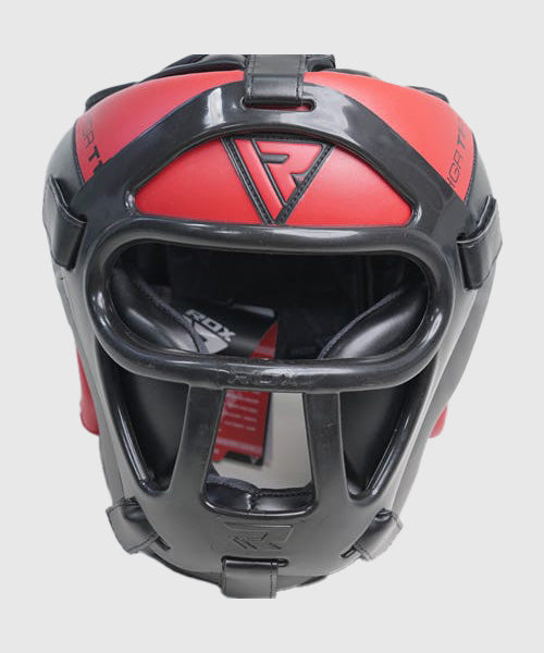 RDX Sports Zero Impact Kopfschutz mit Gitter - Schwarz/Rot