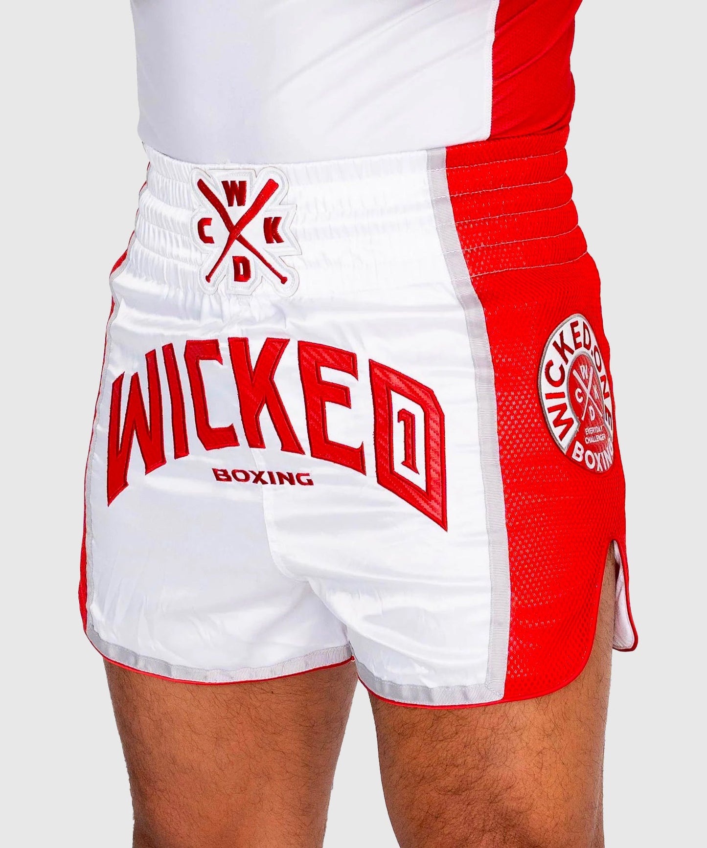 Short De Muay Thai Wicked One Block - Blanc/Rouge