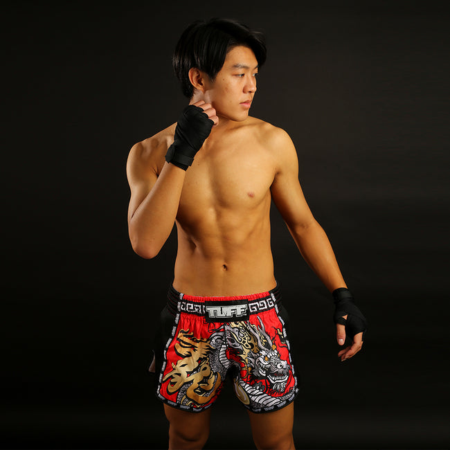 Short de Muay Thai Tuff Retro Style Red Chinese Dragon - Rouge