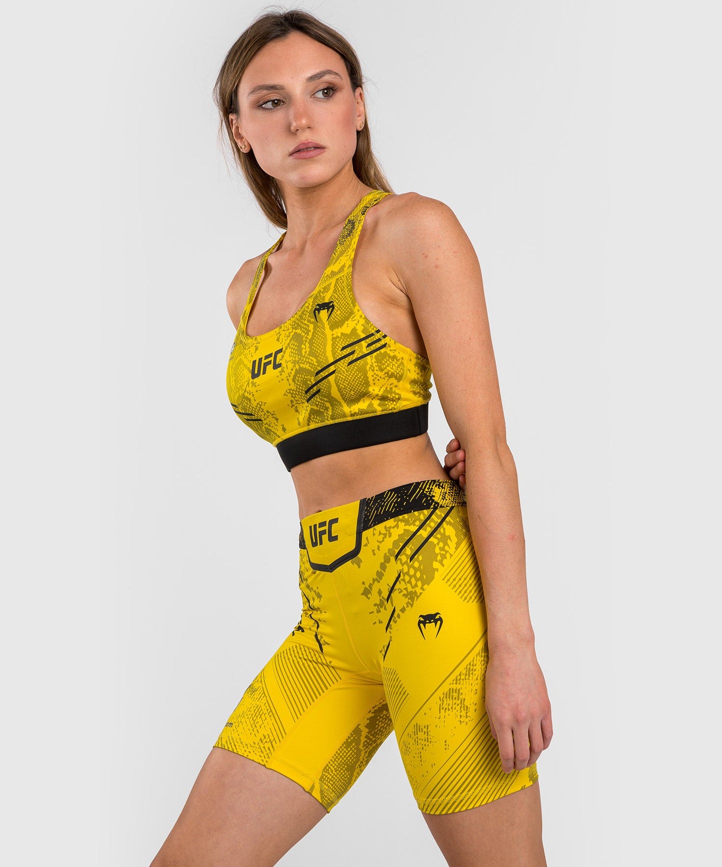 UFC Women's Long Fit Compression Short Adrenaline by Venum Authentic Fight Night - Yellow