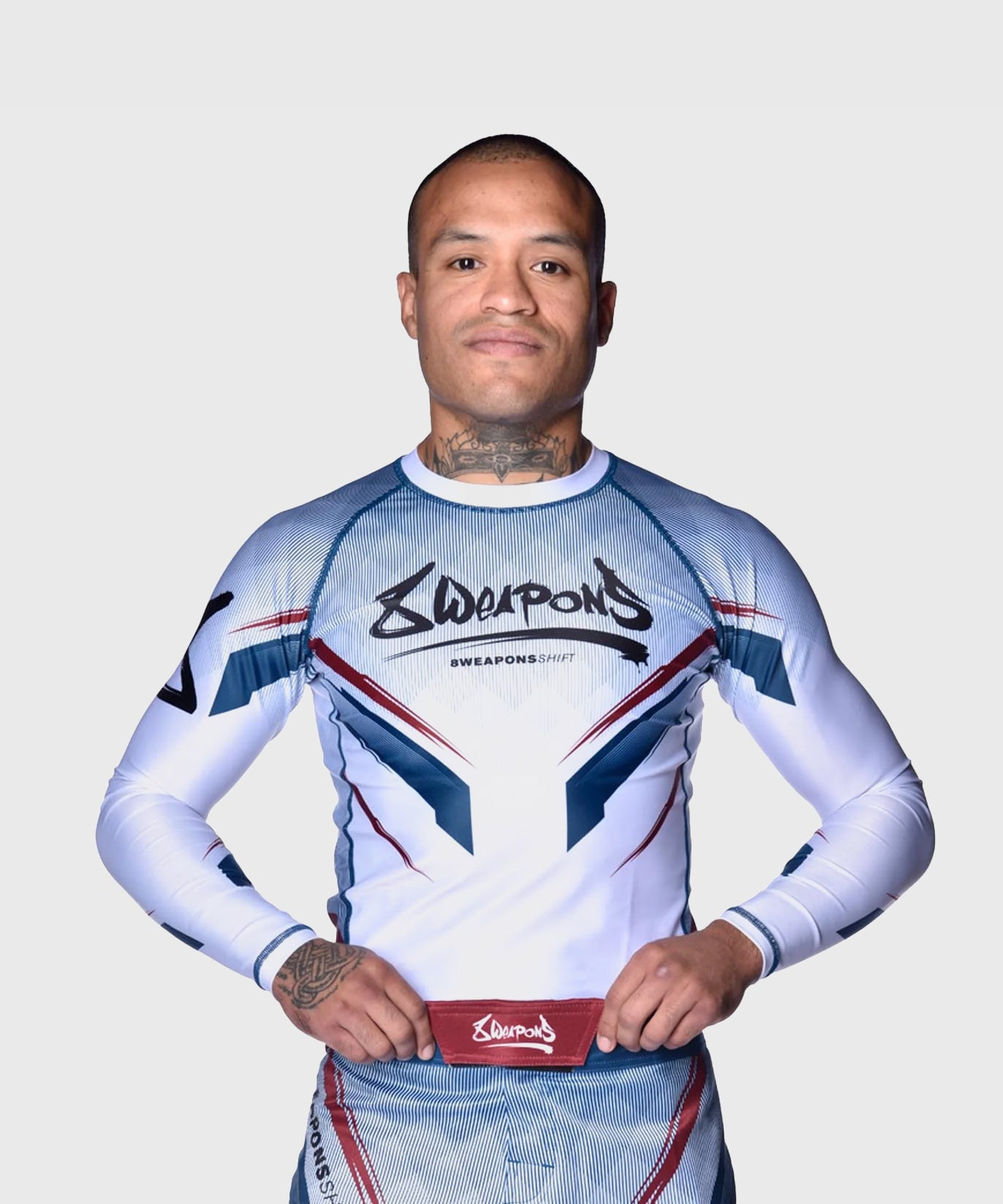 8 Weapons Shift Langarm-Rashguard - Weiß/Blau/Rot