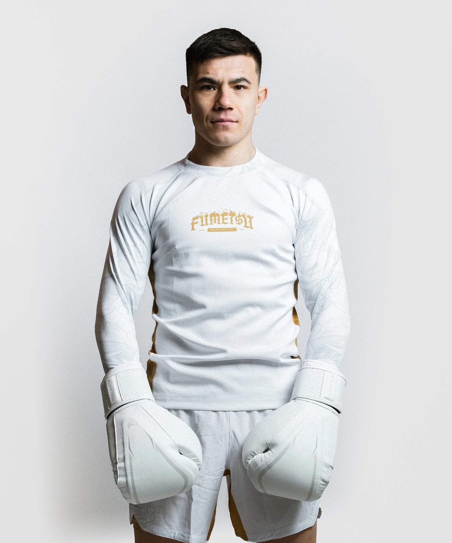Fumetsu Oni Langarm-Rashguard - Weiß/Gold/Grau