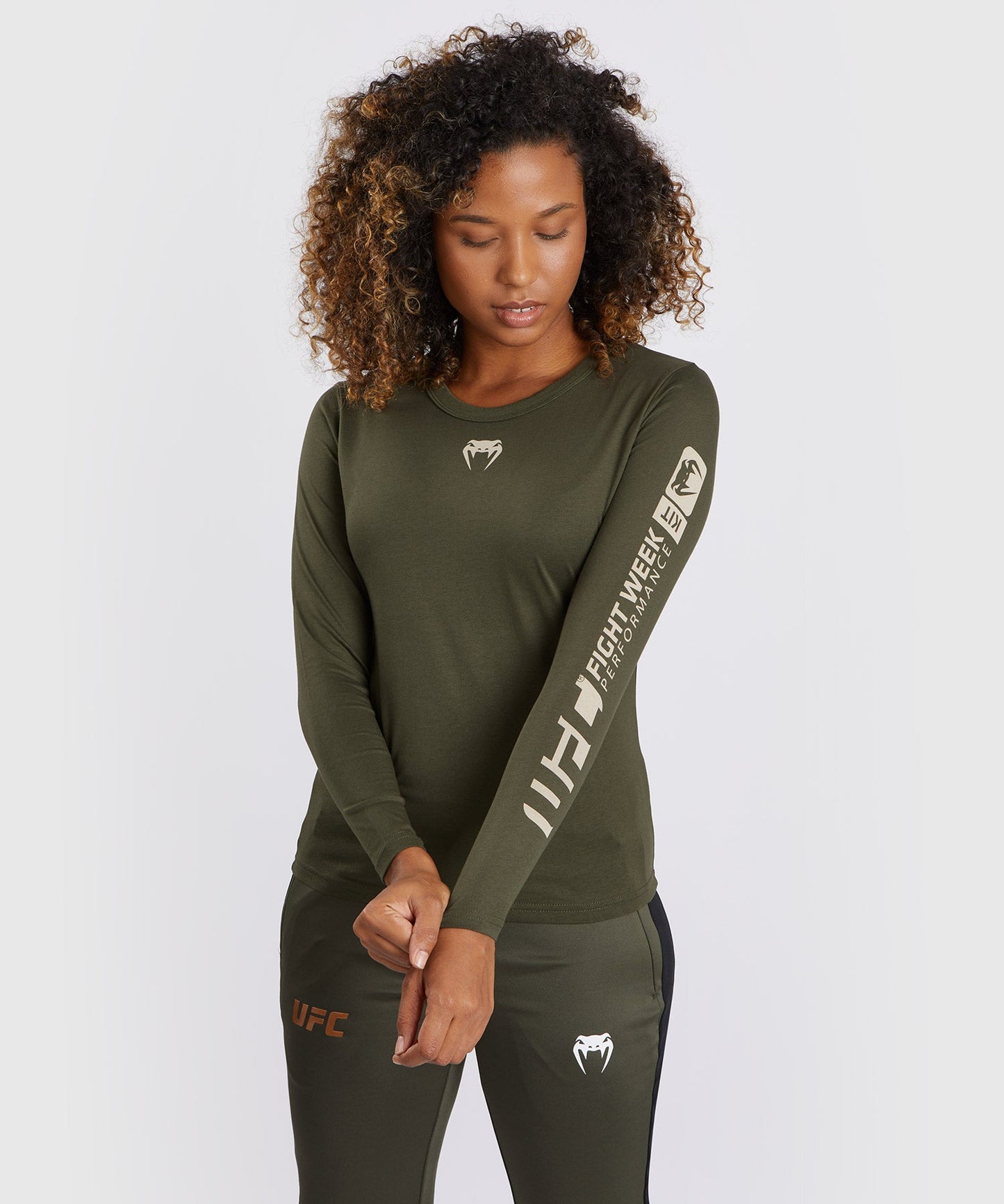 Women's UFC Adrenaline by Venum Fight Week Long Sleeve Cotton T-Shirt - Khaki/Bronze
