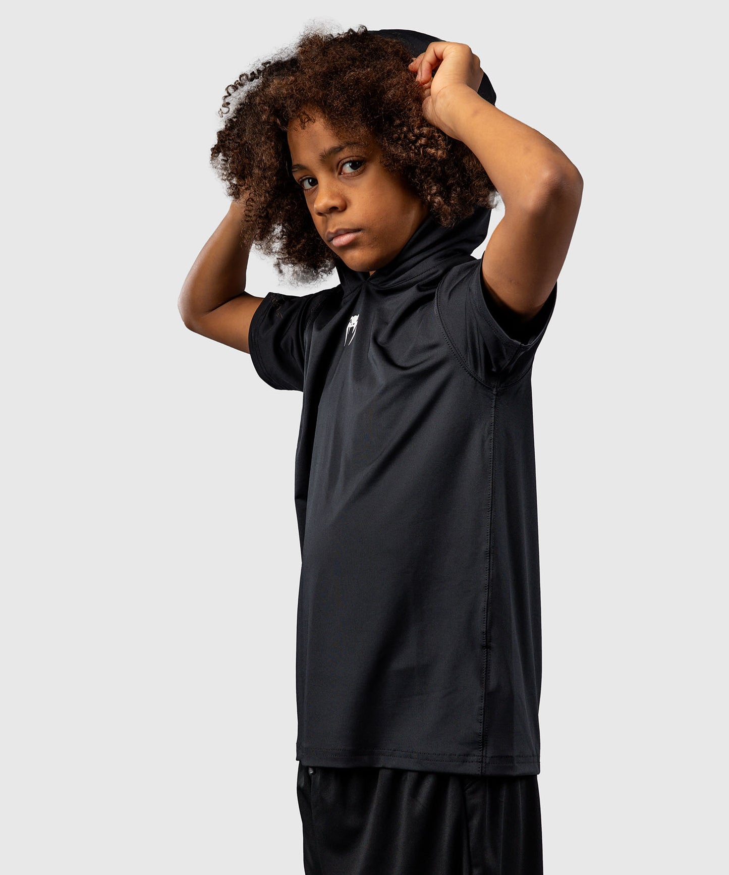 Venum Elite Kurzarm Dry-Tech Kapuzenpullover für Kinder - Schwarz