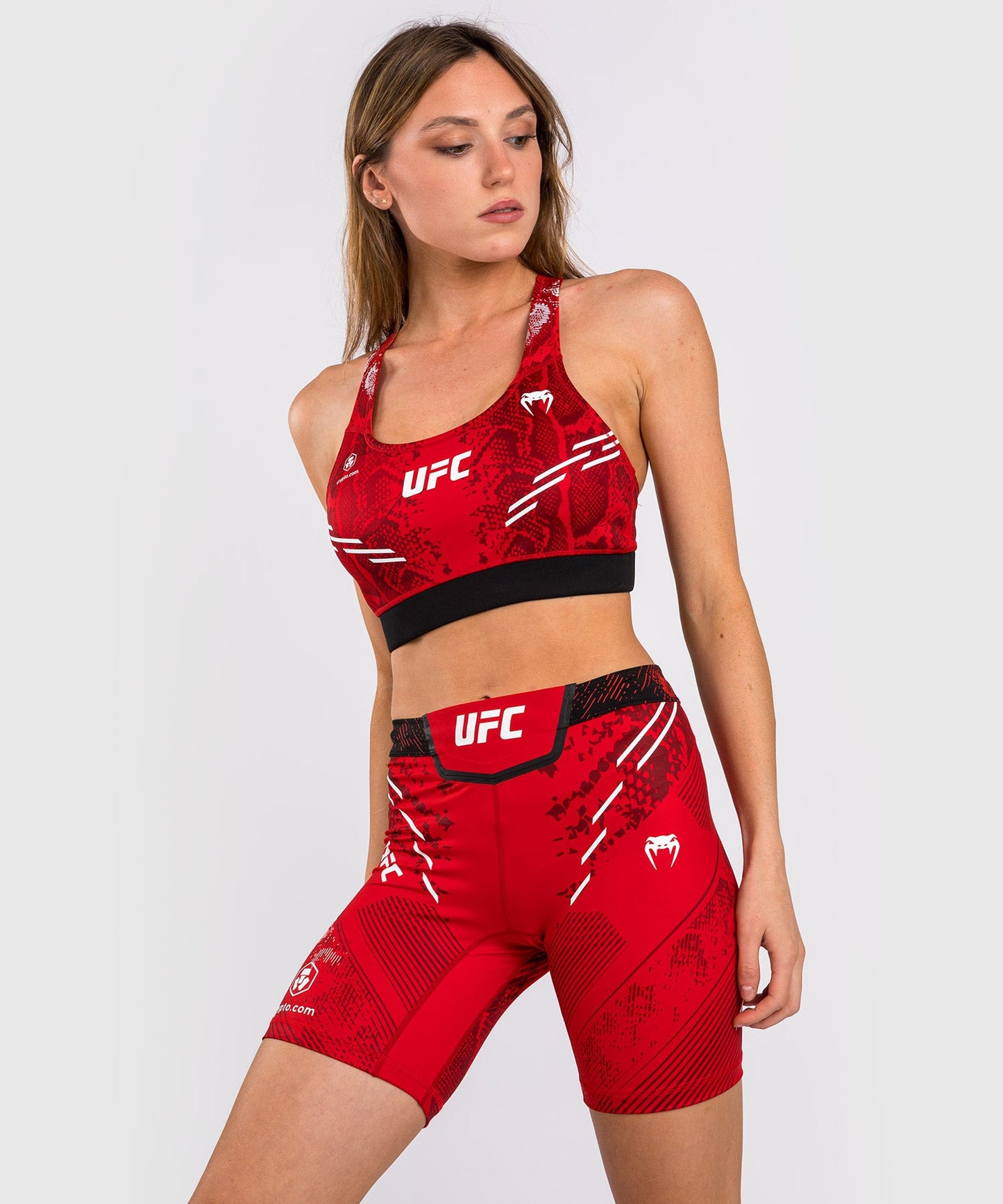 UFC Women's Long Fit Compression Short Adrenaline by Venum Authentic Fight Night - Red