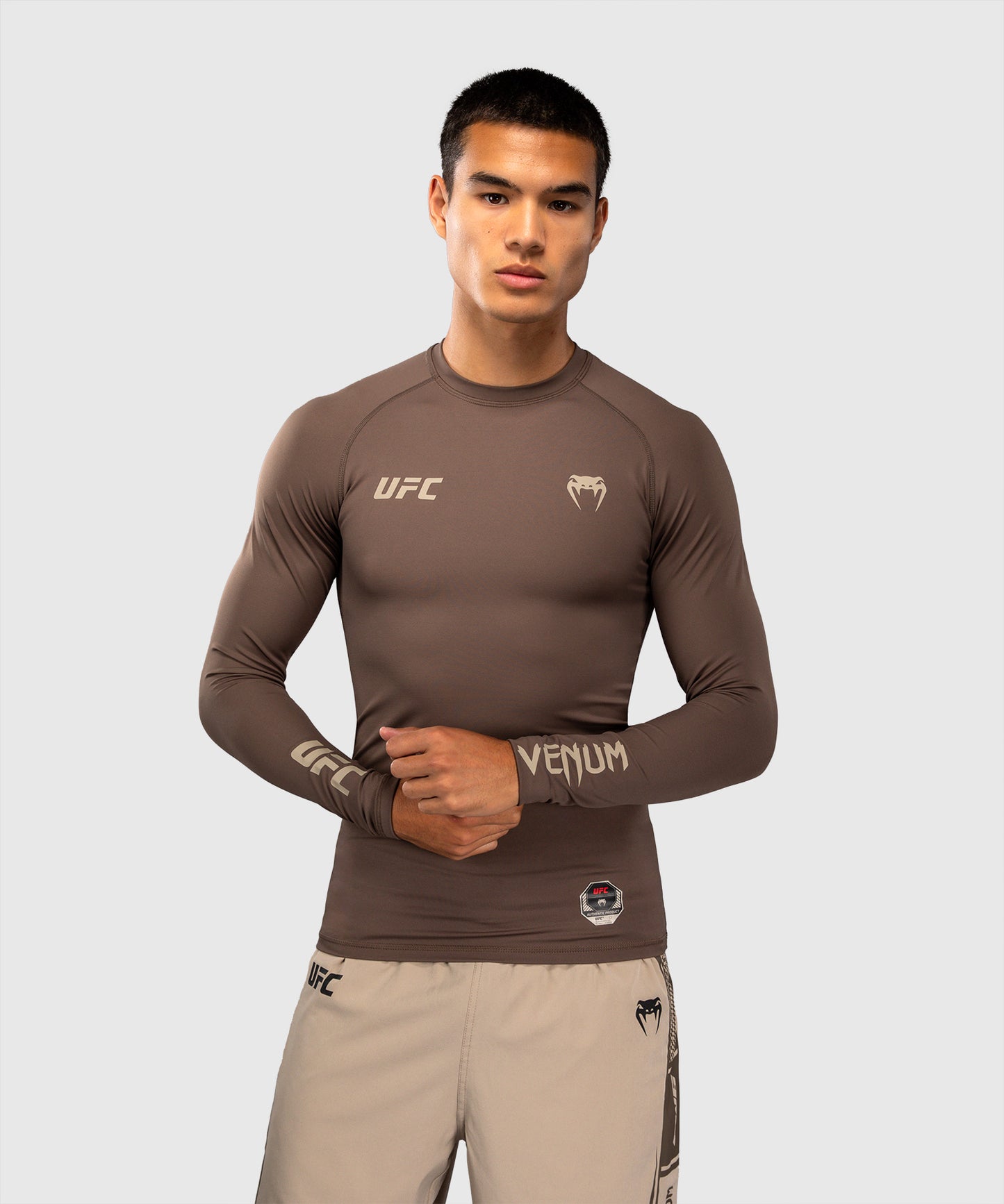 Venum UFC Unity by Venum Authentic Fight Week Men's Performance Long Sleeve Rashguard - Brown
