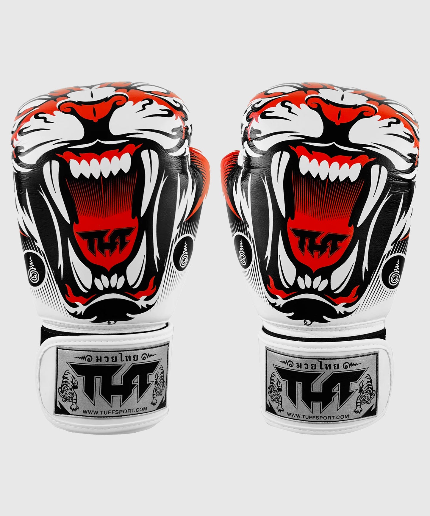 Gants de Boxe Short de Muay Thai Tuff En Cuir Tiger - Blanc
