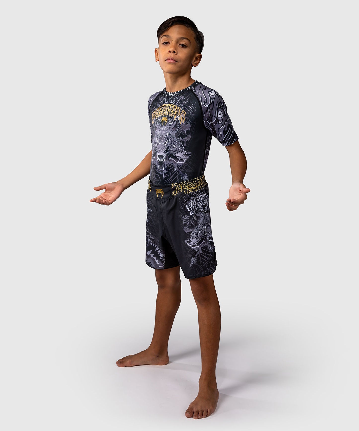 Short de Combat Pour Enfants Venum Wolf Atak – Noir/Gris